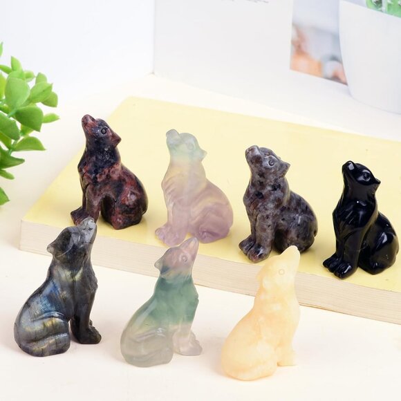 2.1 Inch Fluorite Obsidian Wolf Healing Crystal Stone Energy Gemstones Statue - Picture 5 of 6